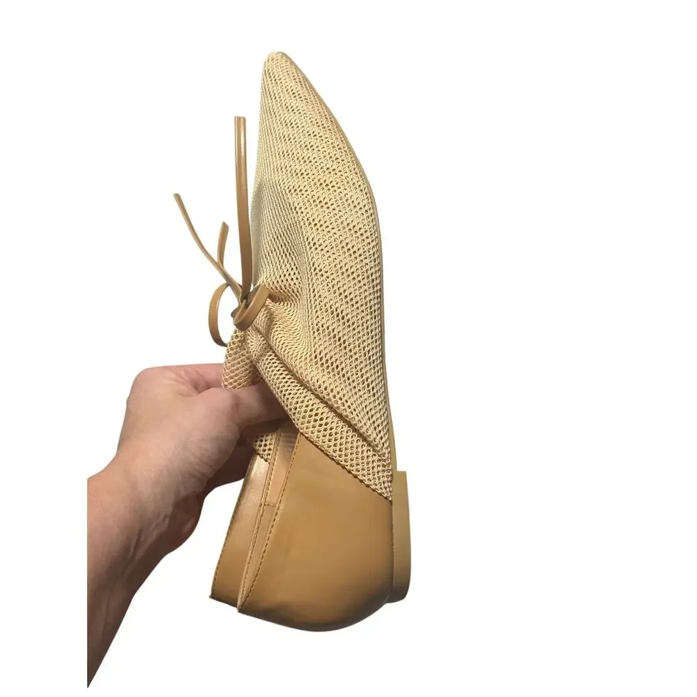 Jw Pei Reilly Fishnet Ballerina Flats Womens 10 Beige Mesh Pointed Toe Bow Tie